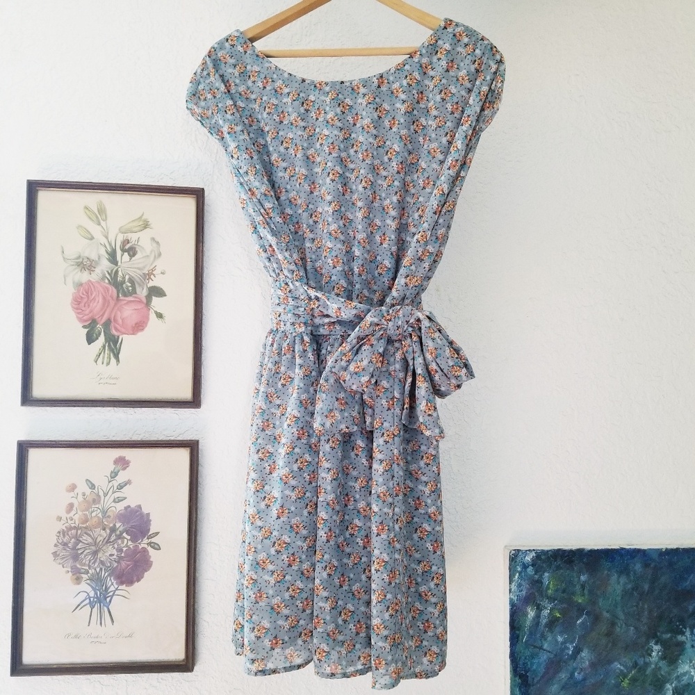 Periwinkle blue floral garden party chiffon dress